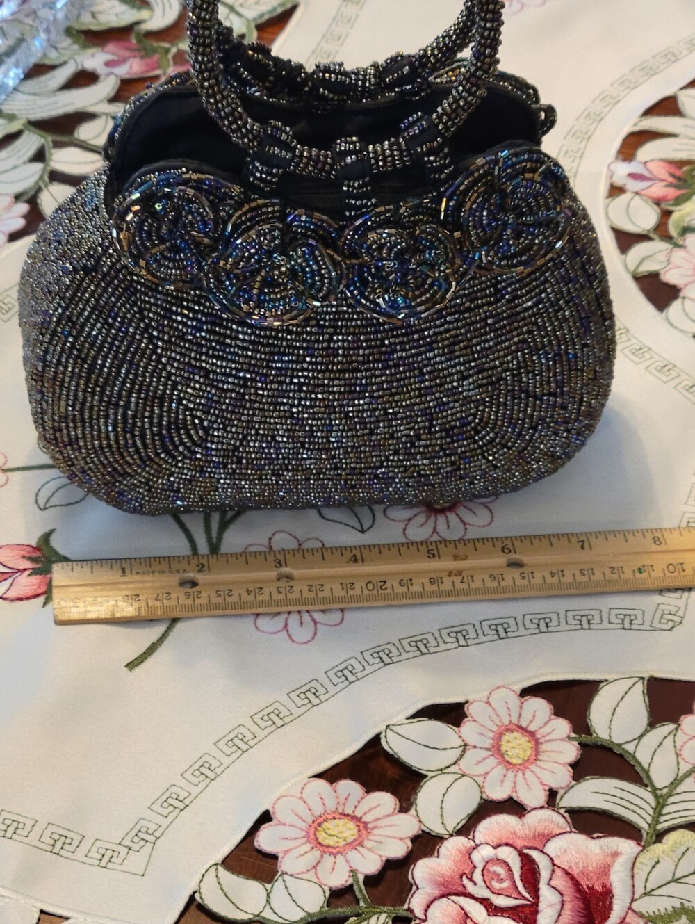 Vintage Small,Glass Beads Floral Evening Bag in Iridescent Color . - Picture 6 of 12